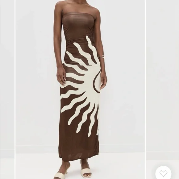 Revolve Cala de la Cruz Daphne Strapless Sunburst Mocca Maxi SideRuched Dress XS - Picture 6 of 8